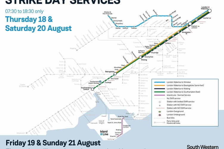 Staff at Network Rail and more than 2,100 SWR members are set to take strike action on Thursday, August 18 and Saturday, August 20, causing severe disruption