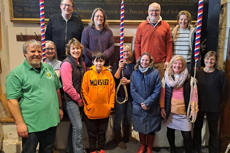 New bellringers, and their expert instructors, training to ‘Ring for the King’ during a special session in Holybourne