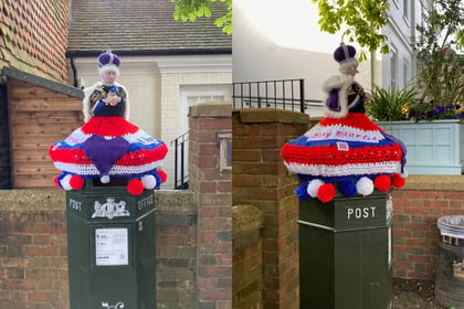 Knitted coronation postbox toppers appear overnight in Haslemere