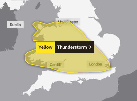 Met Office issues warning for thunderstorms in London and South East