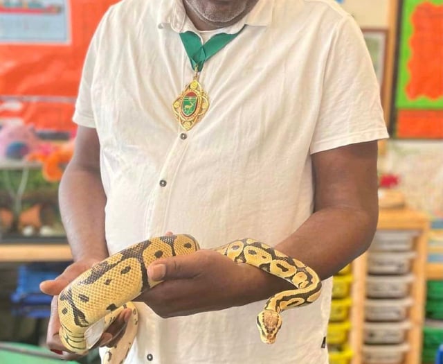 Snake gets friendly with Whitehill town mayor Cllr Leeroy Scott