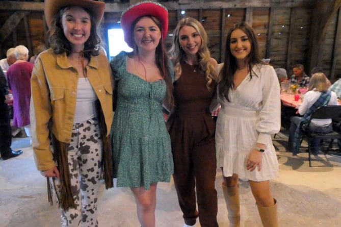 Barn dance, Pinglestone Barn, Old Alresford, July 2023. Harriet, Eryn, Emma and Jemima.