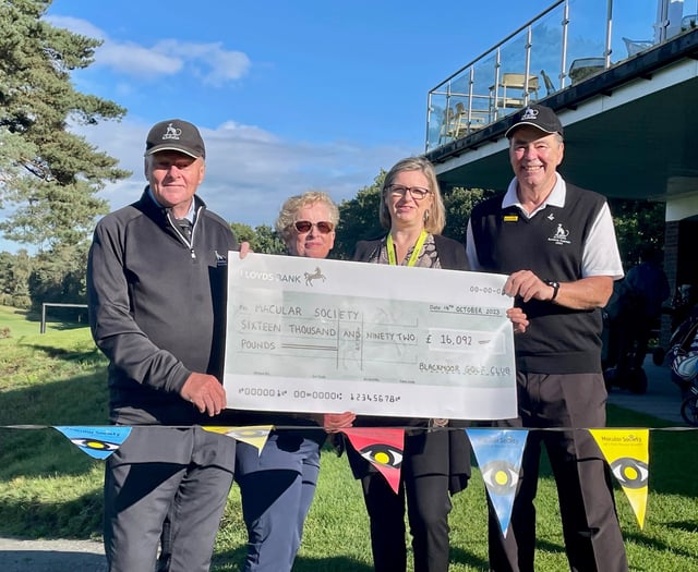 Blackmoor Golf Club hands over £16,000 cheque to sight loss charity