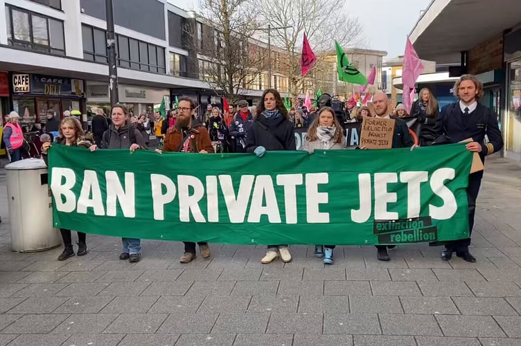 Greta Thunberg joins Extinction Rebellion's march against Farnborough Airport's expansion in the Queensmead Shopping Centre