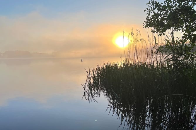 A misty morning at Frensham Great Pond, the site of many swims  